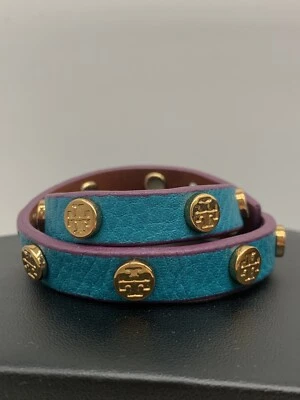 Кожаный браслет Tory Burch Miller с золотыми заклепками двойной чехол бирюзовый синий и фиолетовый L10 - Изображение 1 из 4