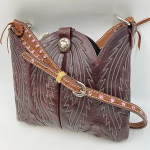 Stivali da cowboy in pelle Justin borsa a tracolla riciclata borsa rosa Bling vino lavorato - Foto 1 di 18