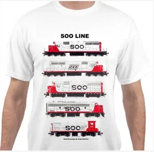 T-shirt Soo Line bianca e rossa Locomotive Ferroviaria di Andy Fletcher - Foto 1 di 1
