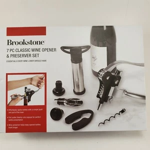 Wine Opener Set Cork Screw Black 7 piece Preserver Brookstone Classic Holiday - Picture 1 of 7