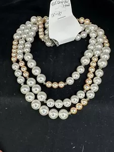 Collana da 12" a 18" 3 fili chiusura in argento sterling 925 vintage M-5820! - Foto 1 di 4