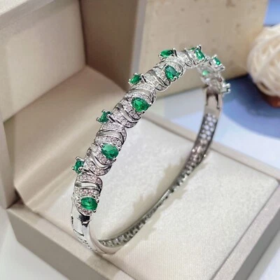 New Classical Jewelry Green Citrine Gemstone Charm Women Silver Bangle Bracelet - Image 1 of 4
