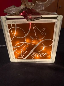 Glass Block Lighted Cube White Light for Crafts Holiday Decoration PEACE - Picture 1 of 6