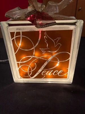 Glass Block Lighted Cube White Light for Crafts Holiday Decoration PEACE - Image 1 of 4