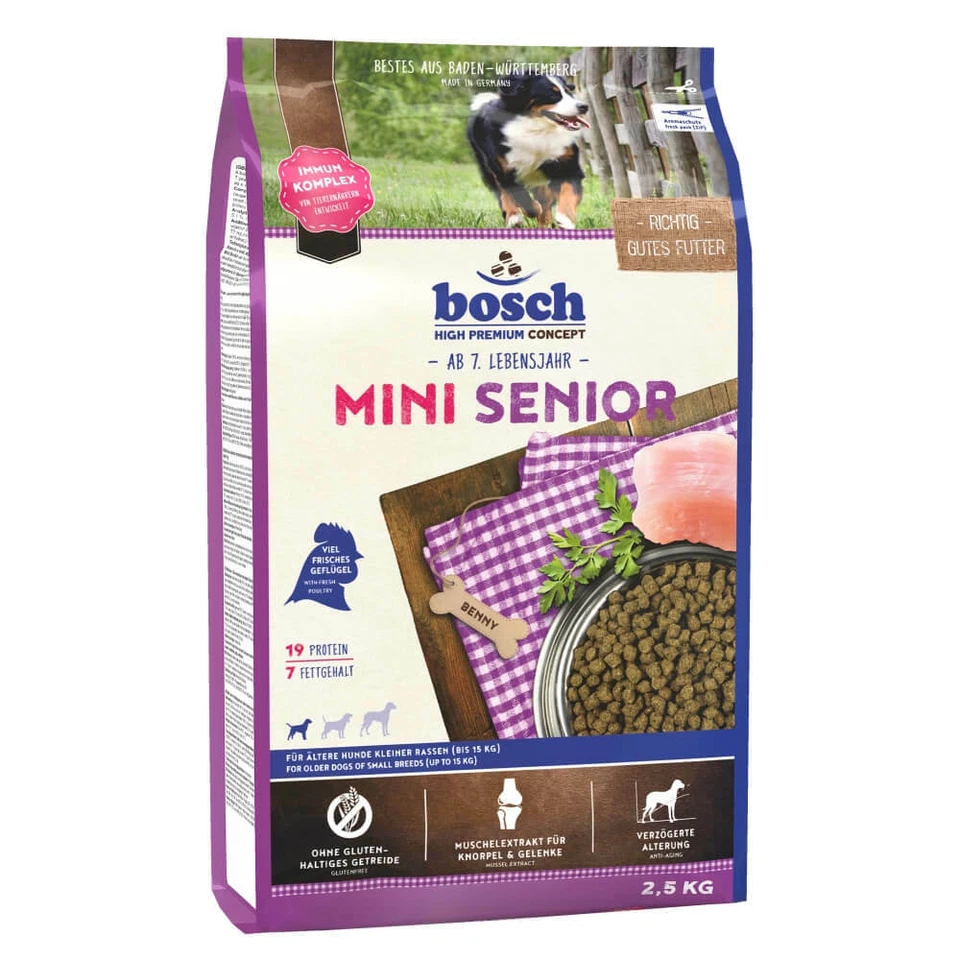 Bosch Hunde Trockenfutter Alleinfutter Mini Senior, glutenfrei 2,5kg - Bild 1 von 1