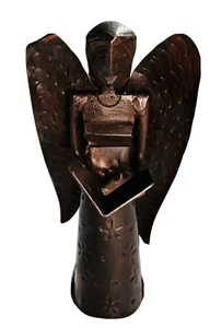 Unique Primitive Hand Forged Angel with Book Holiday Décor Tree Topper 9 Inches - Picture 1 of 8