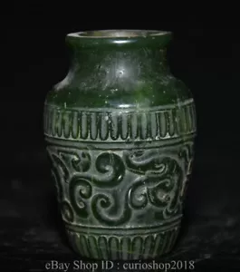 3.6 " Old Chinese Green Jade Carved Fengshui Animal Phoenix Bird Crock Pot Jar - Picture 1 of 10
