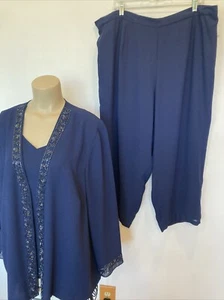 R & M Richards size 24 W P navy beaded jacket, top, pants 3 Pc Pant Suit - Picture 1 of 24