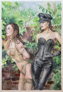 Pintura Original Niñas Mujeres Acuarela Verano Shibari Arte - Imagen 1 de 2