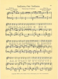 INDIANA UNIVERSITY Vintage Song Sheet c1927 "Indiana, Our Indiana"- Original - Picture 1 of 1