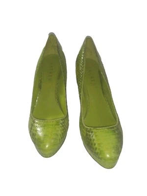 Ralph Lauren Kailee Piel de Serpiente Cuero Verde Claro Tacones de Aguja Talla 7.5B USADOS Foto 1 de 4