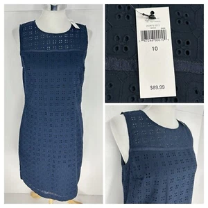 Banana Republic Neu mit Etikett Etui-Kleid mit Ösen Größe 10 blau gefüttert 100 % Baumwolle NEU - Bild 1 von 14