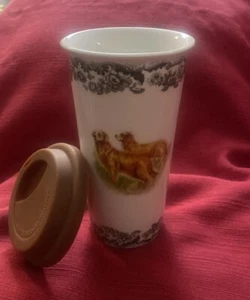 RARE Retrievers DOGS *SPODE WOODLAND Keramik Travel Mug Vase Brown Floral mit Deckel - Bild 1 von 5