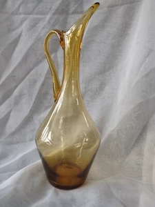 Vintage MCM Empoli Glass Pitcher Amber Yellow Honey 16 in Tall with Handle Italy - Picture 1 of 15