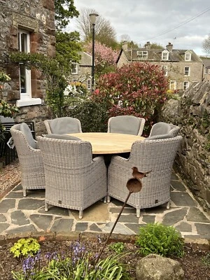 EX-DISPLAY 4SO 4 SEASONS OUTDOOR 6 SEATER GARDEN RATTAN TEAK DINING SET - Image 1 of 4