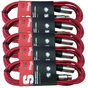 Stagg/Stagecore 5 x 3M rot XLR Stecker auf Buchse Mikrofon Blei & Audiosignal Kabel Pack