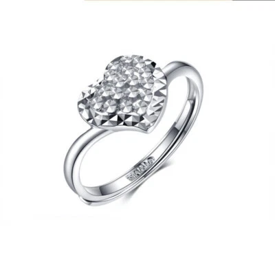 Fine Pt950 Real Platinum 950 Ring Women Diamond-facet Heart Engagement Ring 6-8 - Image 1 of 4