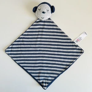 George ASDA Navy Blue Grey Stripes Monkey Baby Comforter Blankie Soother Doudou - Picture 1 of 4