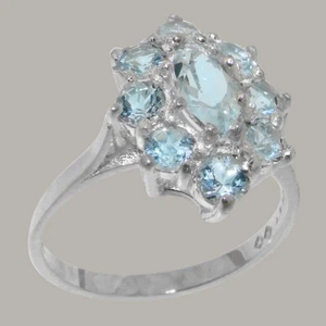 Solid 925 Sterling Silver Natural Aquamarine Womens Cluster Ring - Sizes 4 to 12 - Picture 1 of 5
