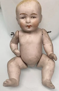 "Muñeco bebé bisque antiguo de 4"" cara pintada articulada sin marca" - Imagen 1 de 10