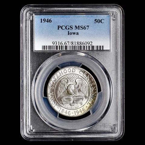 1946-P IOWA HALF DOLLAR ✪ PCGS MS-67 ✪ SILVER 50C COIN CENTENNIAL ◢TRUSTED◣ Cover