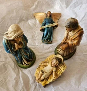 Vtg Chalkware 4 Piece Nativity MARY JOSEPH ANGEL AND BABY JESUS - Picture 1 of 20