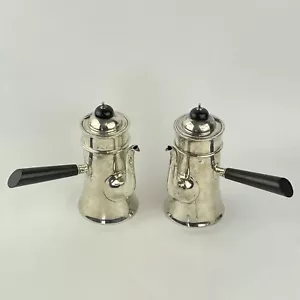 Pair Of Antique Solid Silver Chocolate Pots Edward Barnard 1901 16.5cm 558g - Picture 1 of 14