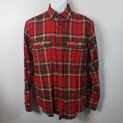 NEW ~ George Flannel Shirt Mens Small Red Brown Plaid Button Up S pockets / A241 - Image 1 of 4