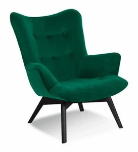 Ohrensessel Relaxsessel Angie Skandinavisch Holzfüße Samtoptik Grau Blau Grün 08 - Bild 1 von 12