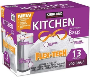 Kirkland Signature Drawstring Kitchen Garbage Bags 13 Gallon 200 Count - Picture 1 of 1