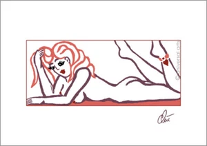 JACQUELINE DITT - Pin Up Girl stripped Ginger A3 firmato stampa originale grafica nudo - Foto 1 di 2