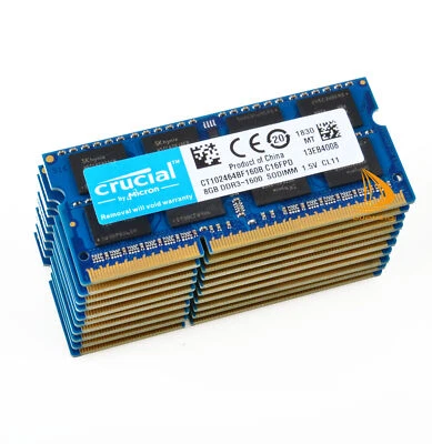 Crucial 10x 8GB 2Rx8 PC3-12800S DDR3-1600Mhz SODIMM Laptop Memory RAM 204Pin @DD - Image 1 of 4