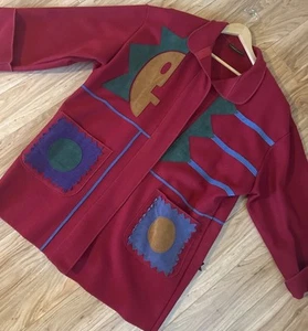 Osgood Smuk Coat Jacket Red Wool Leather Blend SZ XL Art To Wear 3/4 Length - Picture 1 of 20