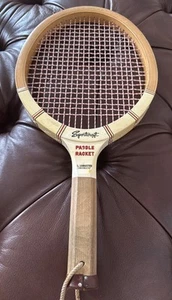 Vtg Wooden Laminated SportCraft Paddle Racket W/ Strings & Rope Handle NICE! - Picture 1 of 5