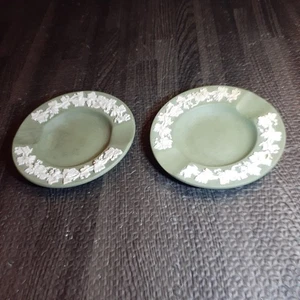 Vintage Paar Wedgwood Aschenbecher Salbei Grün Weiß Jasperware Deko England - Bild 1 von 6