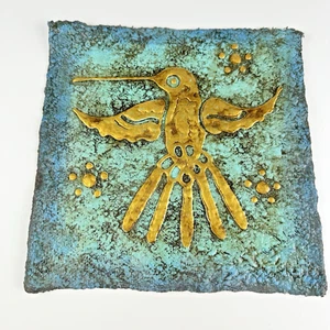 Artisan Golden Kolibri Erhöhter Strukturierter Kunstdruck Türkis 9,5" Quadrat - Bild 1 von 4