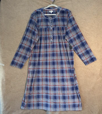 Camisón Aria Collection para mujer 3X bolsillos de felpa a cuadros azules nuevo con etiquetas Foto 1 de 4