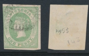 VICTORIA, 1858 1d. pale emerald imperf (no watermark), SG64, cat GBP23 - Picture 1 of 1
