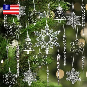 24 Stück Acryl Schnee & Eiszapfen Wassertropfen hängende Ornamente - geeignet für Weihnachten - Bild 1 von 5