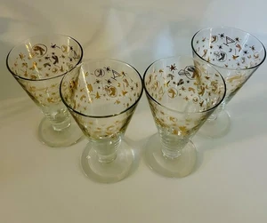 Vintage, Kahlúa Celebration Cocktail Glasses, Four, Gold Atomic, MCM, 5.5”x 3.5” - Picture 1 of 11