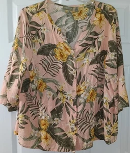 Naturals D&Co Damen Hemd Pfirsich Blumen Knopfleiste Größe M 3/4 Ärmel - Bild 1 von 7