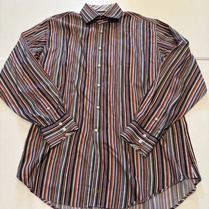 Thomas Dean Dress Shirt Men's XL Blue Purple Stripe Flip Cuff Cotton - Picture 1 of 6