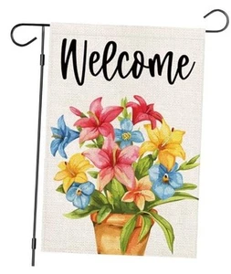 Spring Floral Garden Flag 12x18 Inch Double Sided Outside, Small Burlap - Picture 1 of 8