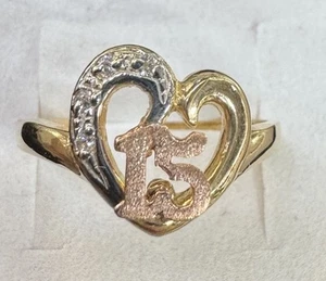 Anillo de lujo de oro amarillo de 10K real 15 ANOS ¡Talla 6,75! ¡TALLA GRATIS! - Imagen 1 de 4