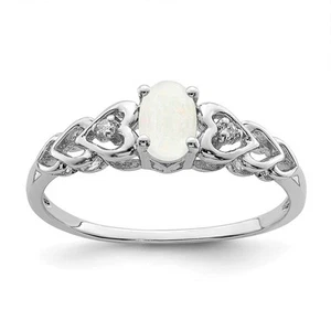 Sterling Silver Rhodium-plated Lab Created Opal & Diamond Ring Size 9 - Picture 1 of 6