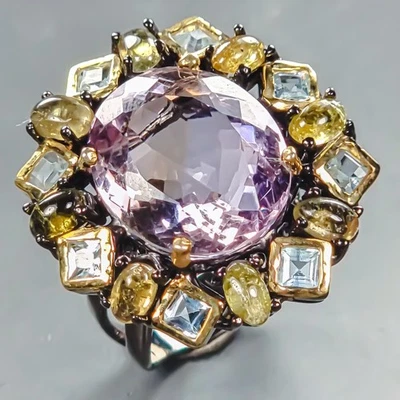 Anillo de plata de ley 925 hecho a mano de 14 quilates + ametrino natural talla 8/R439884 Foto 1 de 4