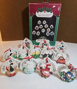 Vintage Breckenridge Twelve Days Of Christmas Tree Ornaments Bisque 12pcs In Box - Picture 1 of 17