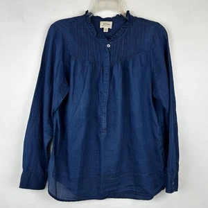 J Crew Blouse Womens 4 Navy Blue Tunic Smocked Ruffles Lightweight Casual - Picture 1 of 11