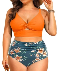 Plus Size Two Piece Swimsuits - Women High Waisted Bikini Tummy Control Bathi... - Picture 1 of 6