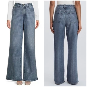 Neu mit Etikett Good American Good Ease Relaxed Diamant Nadelstreifen Jeans weites Bein Gr. 0 25 - Bild 1 von 14